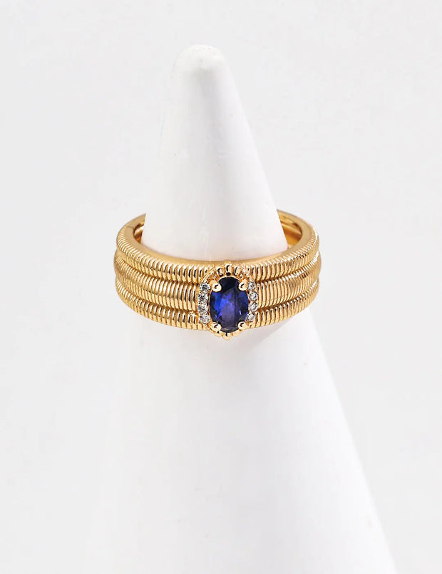 Textured Band Sapphire Zircon Ring-1