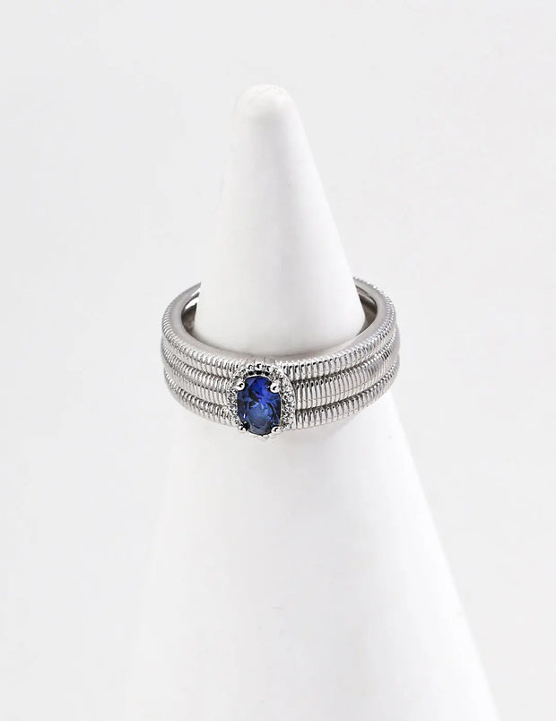 Textured Band Sapphire Zircon Ring-2