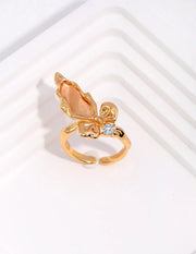 Textured Butterfly Zircon Ring-0