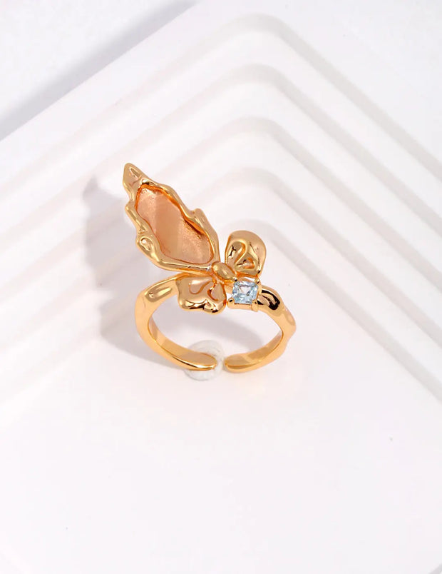 Textured Butterfly Zircon Ring-0
