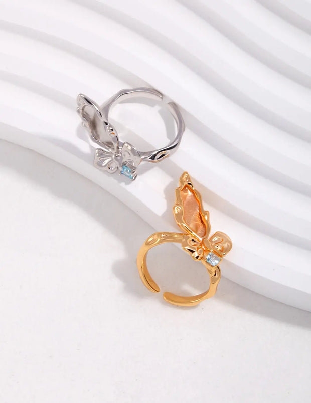Textured Butterfly Zircon Ring-2