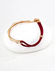 Textured Metal & Red Cord Contrast Bracelet-1