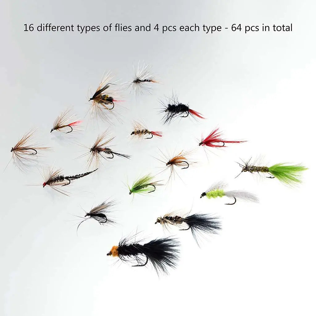 64 Pcs Fly Fishing Assorted Flies Kit with Magnetic Fly Box-1