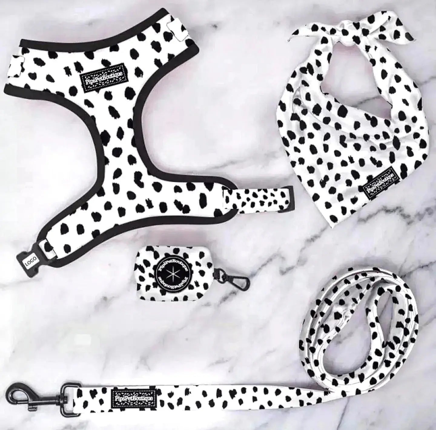 “The Dalmation One” Dog Harness (4-Piece Set) by PipsPetBoutique - Memoriex