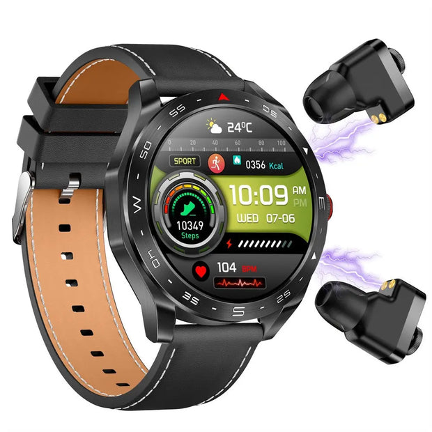 The New T95 Smart Watch With Earphones 1.52 Inch Ips 2 In 1Exercise Blood Pressure Blood Oxygen Message Reminder Smart Watch - Memoriex 
