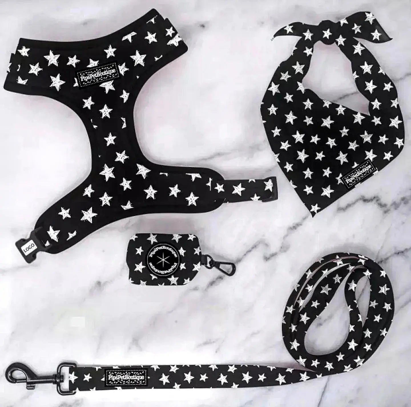 “The Starry One” Dog Harness (4-Piece Set) by PipsPetBoutique - Memoriex