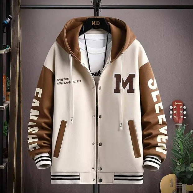 Thick hoodie jacket for boys contrasting colors hooded embroidery heavyweight jacket for teenagers - Memoriex 
