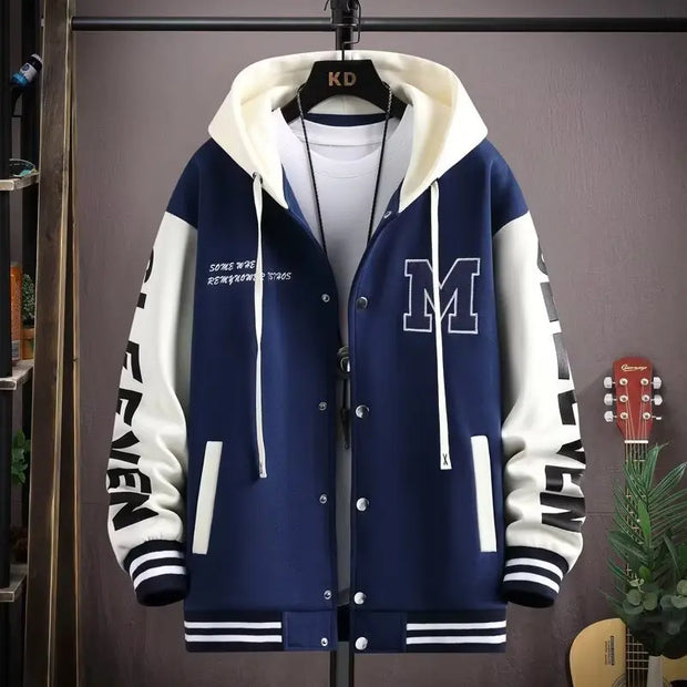 Thick hoodie jacket for boys contrasting colors hooded embroidery heavyweight jacket for teenagers - Memoriex 