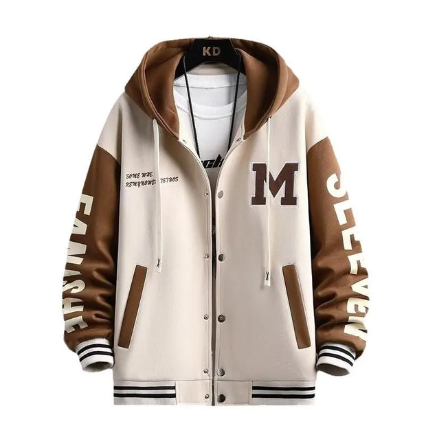 Thick hoodie jacket for boys contrasting colors hooded embroidery heavyweight jacket for teenagers - Memoriex 