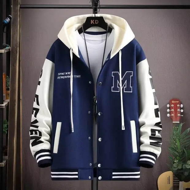 Thick hoodie jacket for boys contrasting colors hooded embroidery heavyweight jacket for teenagers - Memoriex 