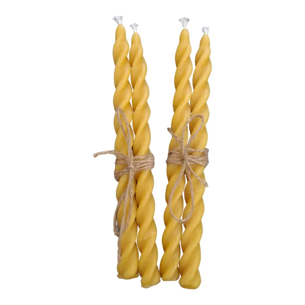 Three Beeswax Twisted Table Candles-0