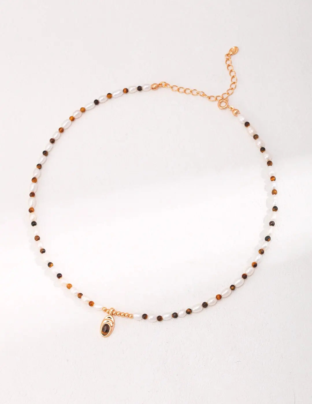 Tiger Eye Beaded Pearl Necklace-0