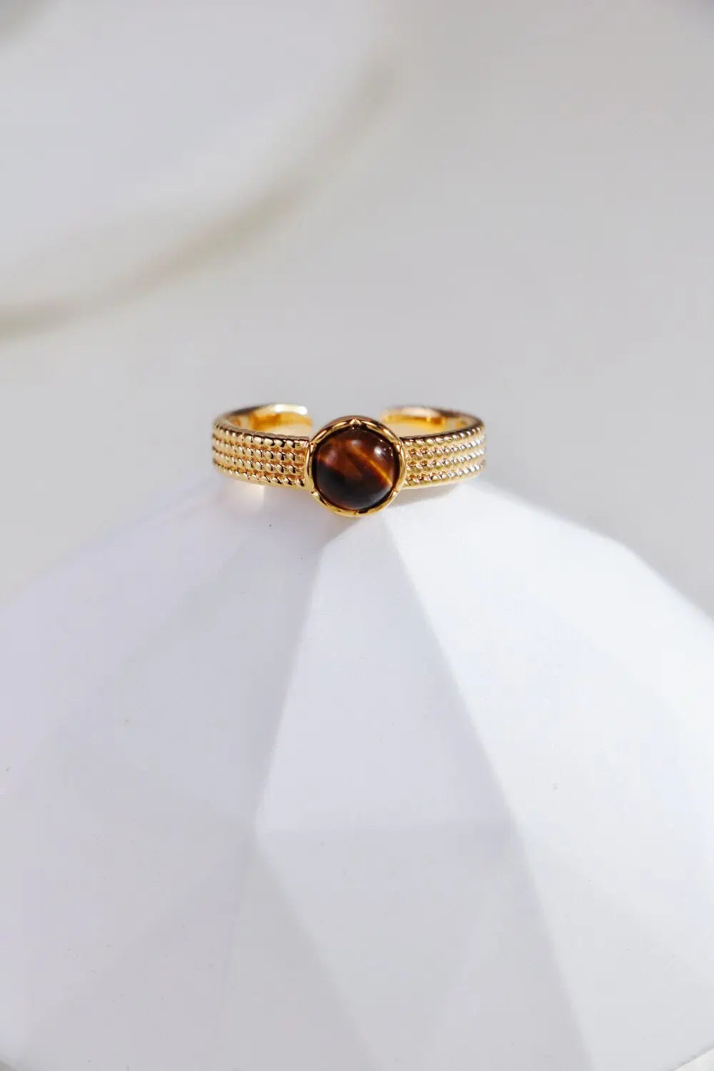 Natural Black Onyx / Tiger Eye Stone Open Ring-2