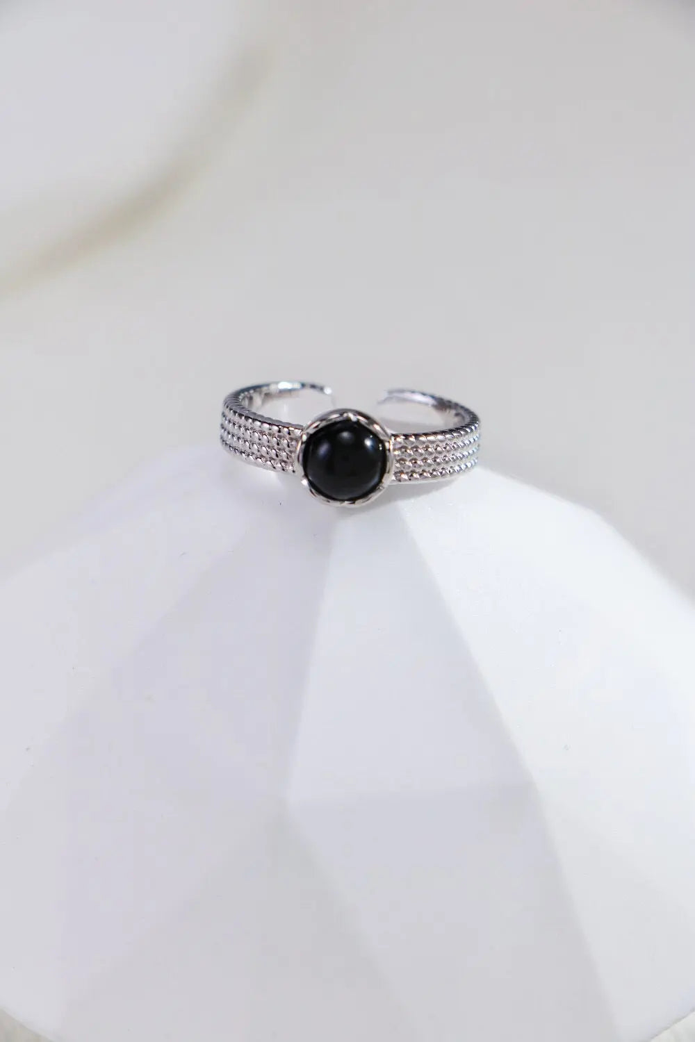 Natural Black Onyx / Tiger Eye Stone Open Ring-3