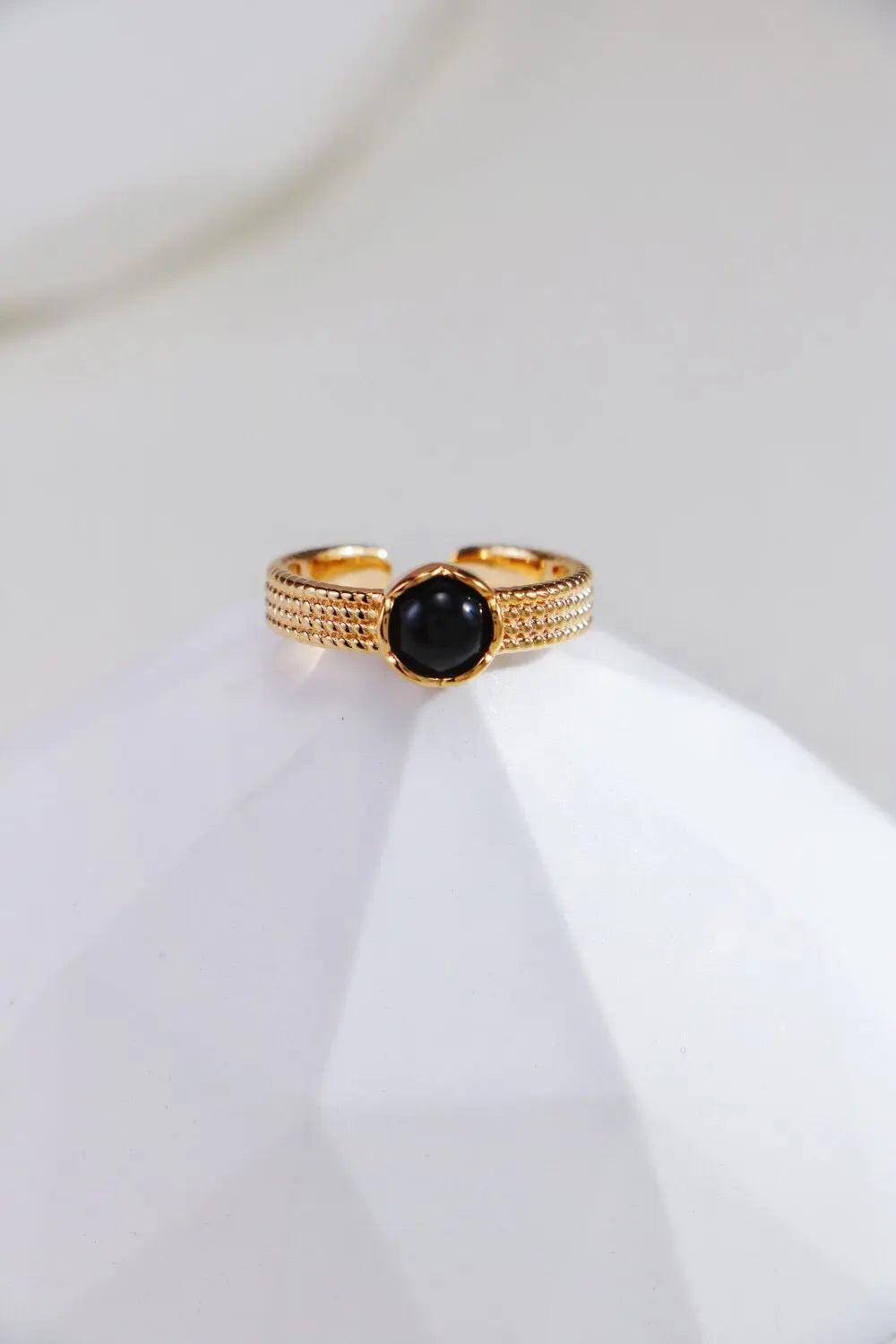 Natural Black Onyx / Tiger Eye Stone Open Ring-4