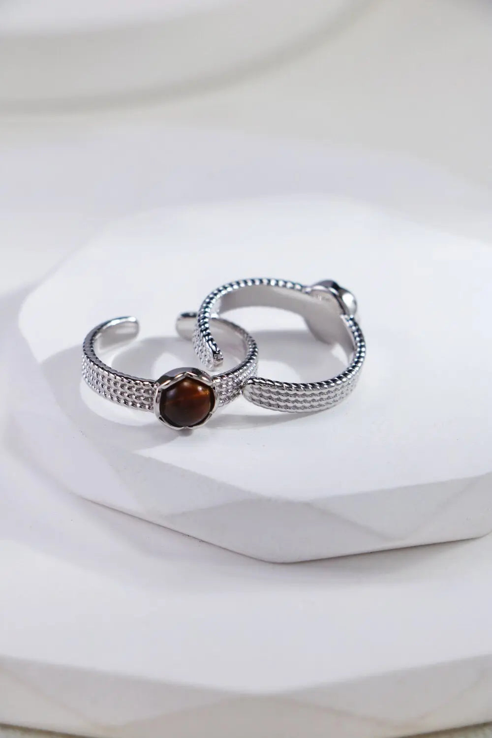 Natural Black Onyx / Tiger Eye Stone Open Ring-6