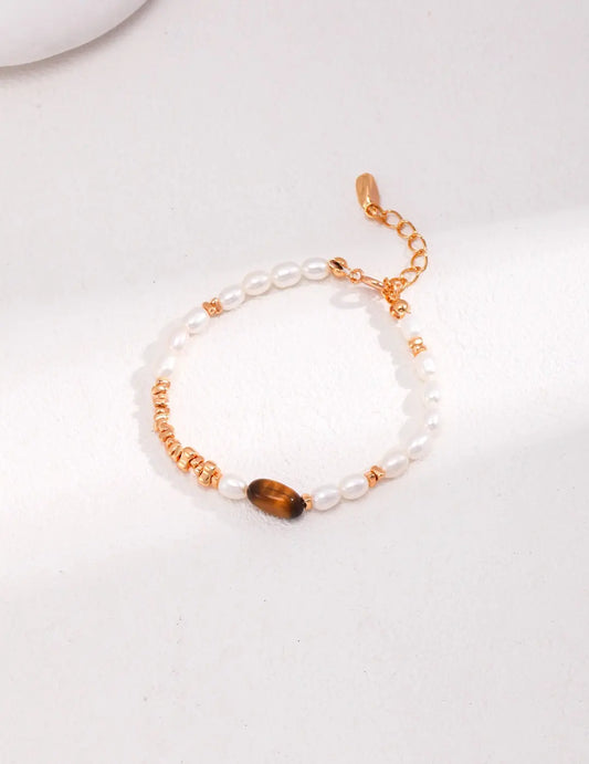 Tiger Eye Stone Pearl Bracelet-0