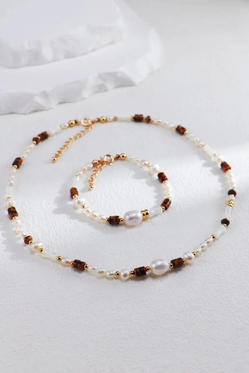 Tiger Eye Stone Pearl Bracelet-1