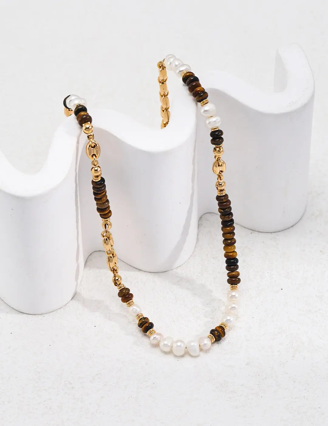 Tiger Eye With Pearl Beaded Necklace-2