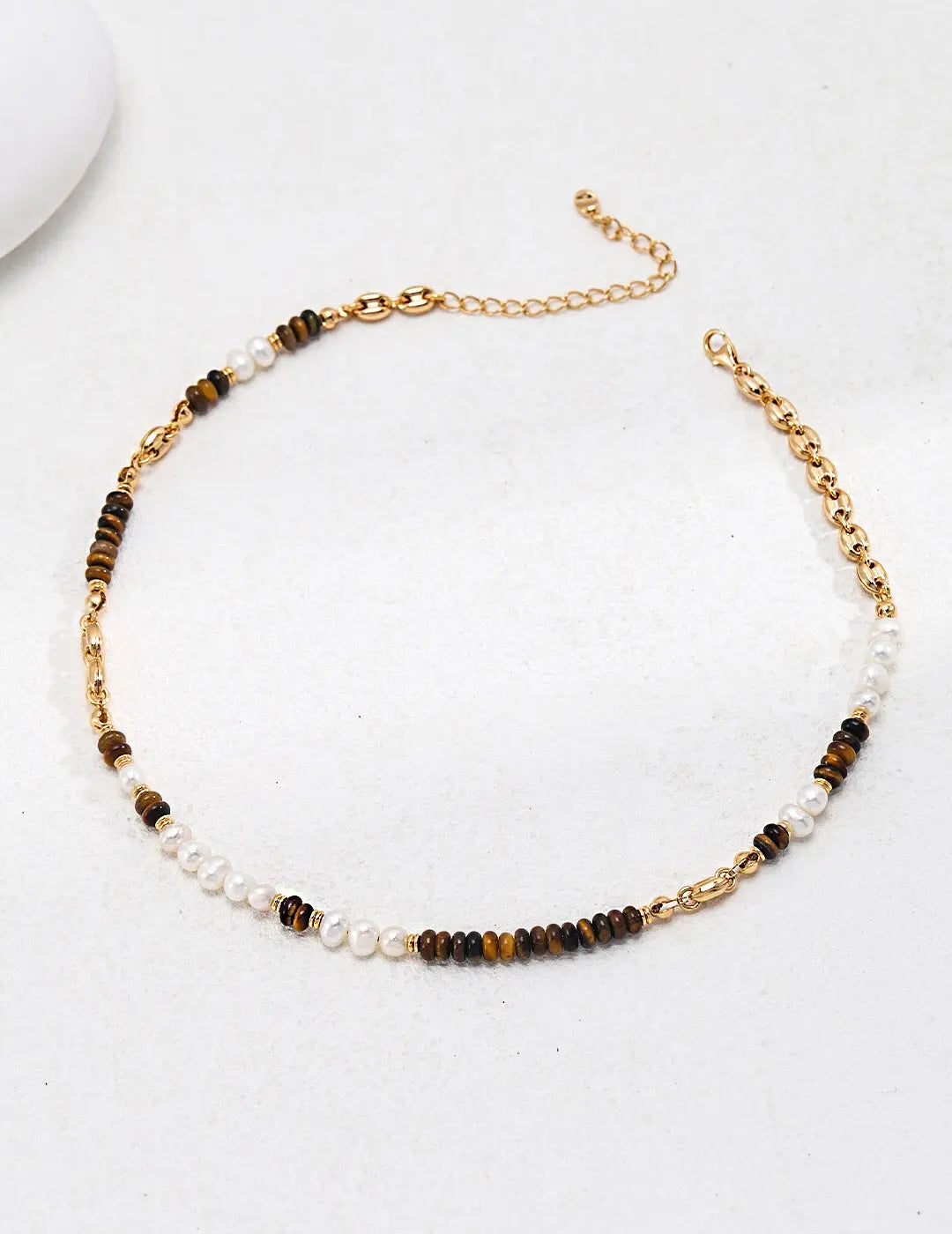 Tiger Eye With Pearl Beaded Necklace-0