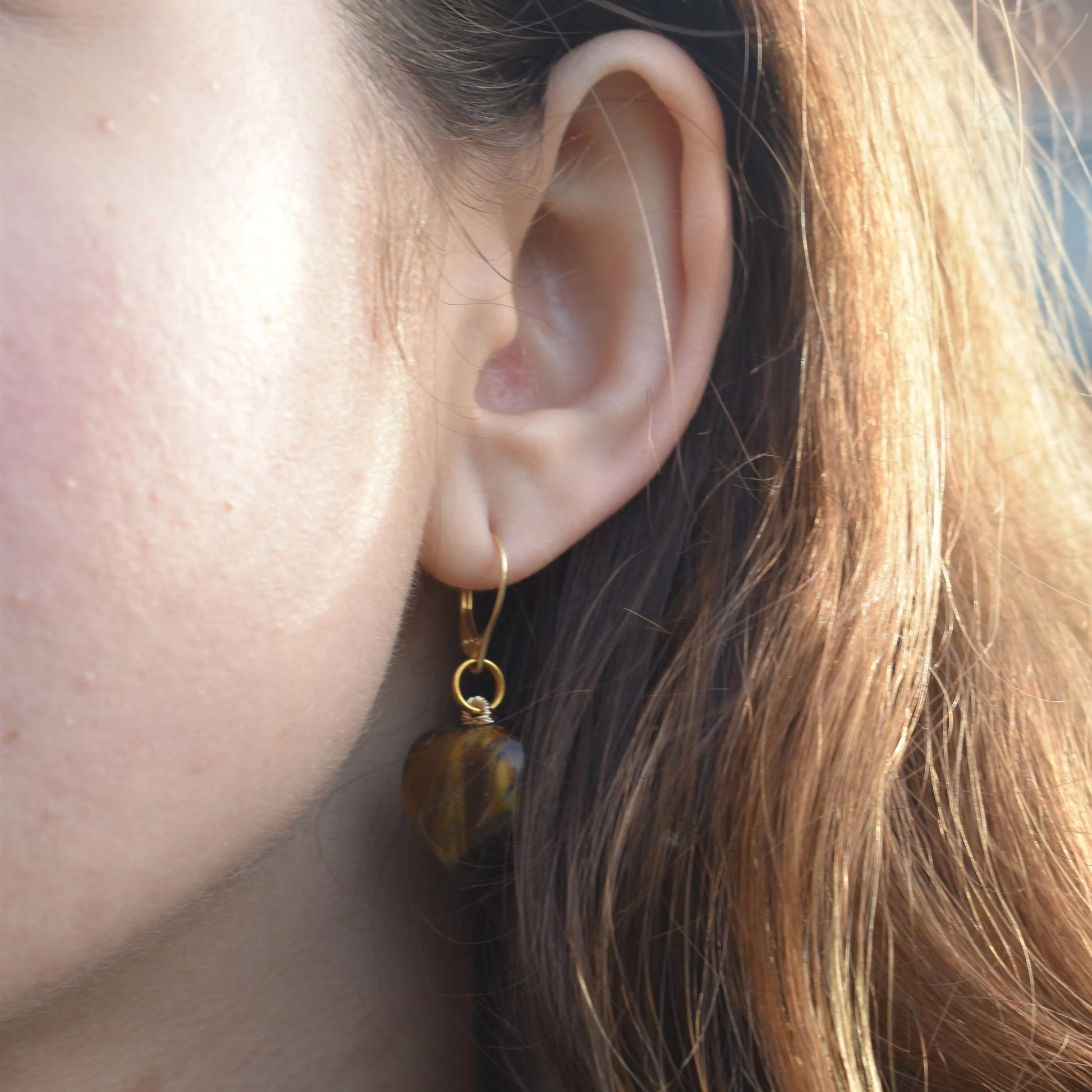 Tiger Eye Yellow gold earrings - Memoriex