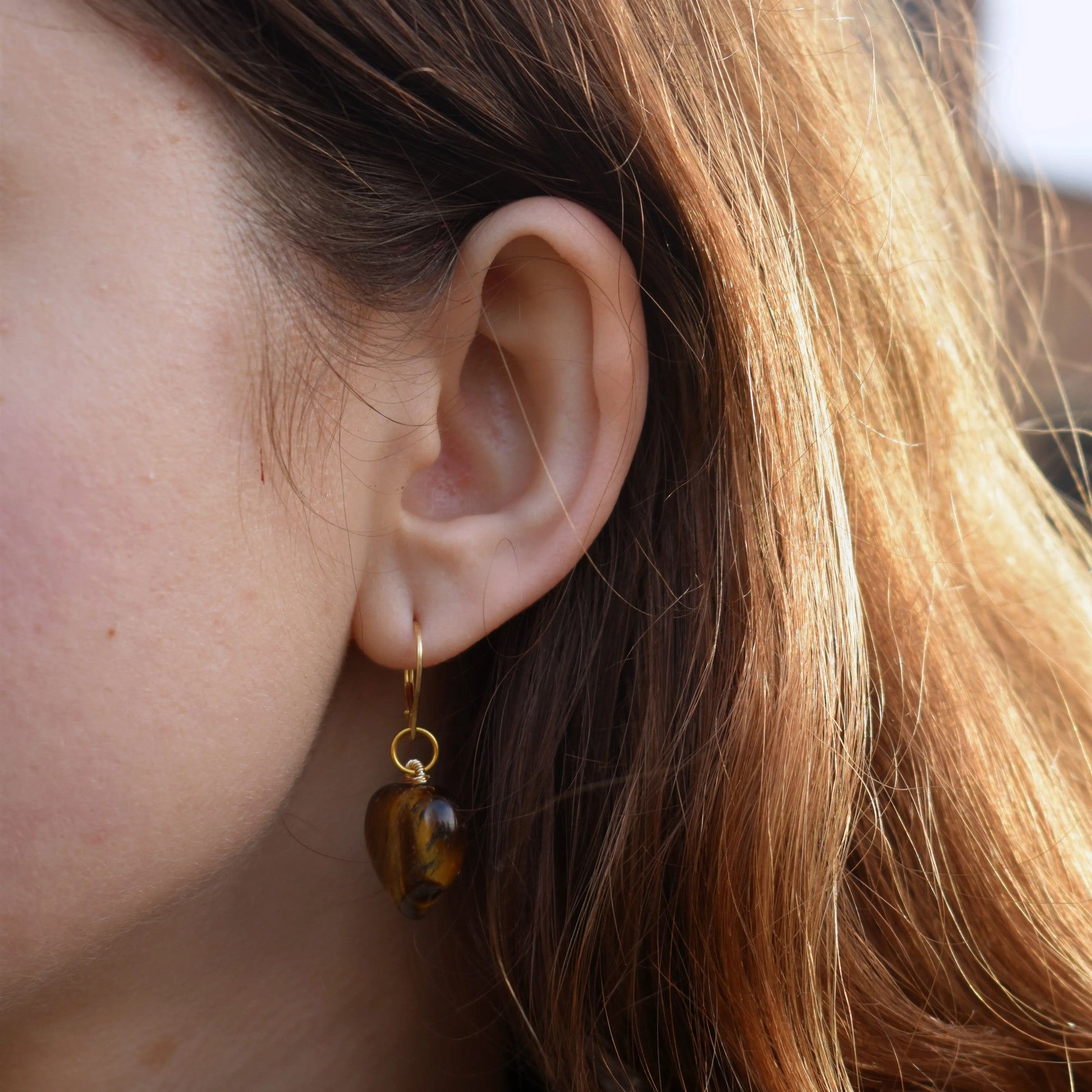 Tiger Eye Yellow gold earrings - Memoriex