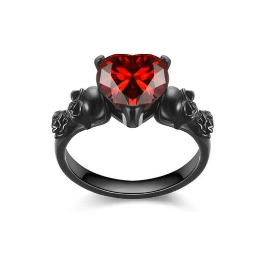 'Til death do us part Blood Red Heart skull ring - Memoriex