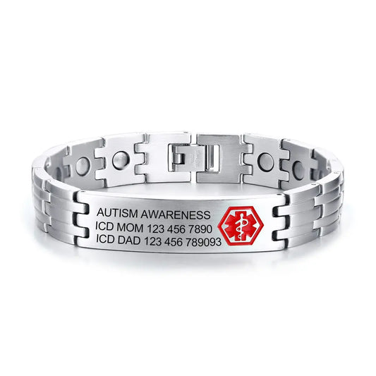 Titanium Steel Curved Glue Red Medical Alert Bracelet-0