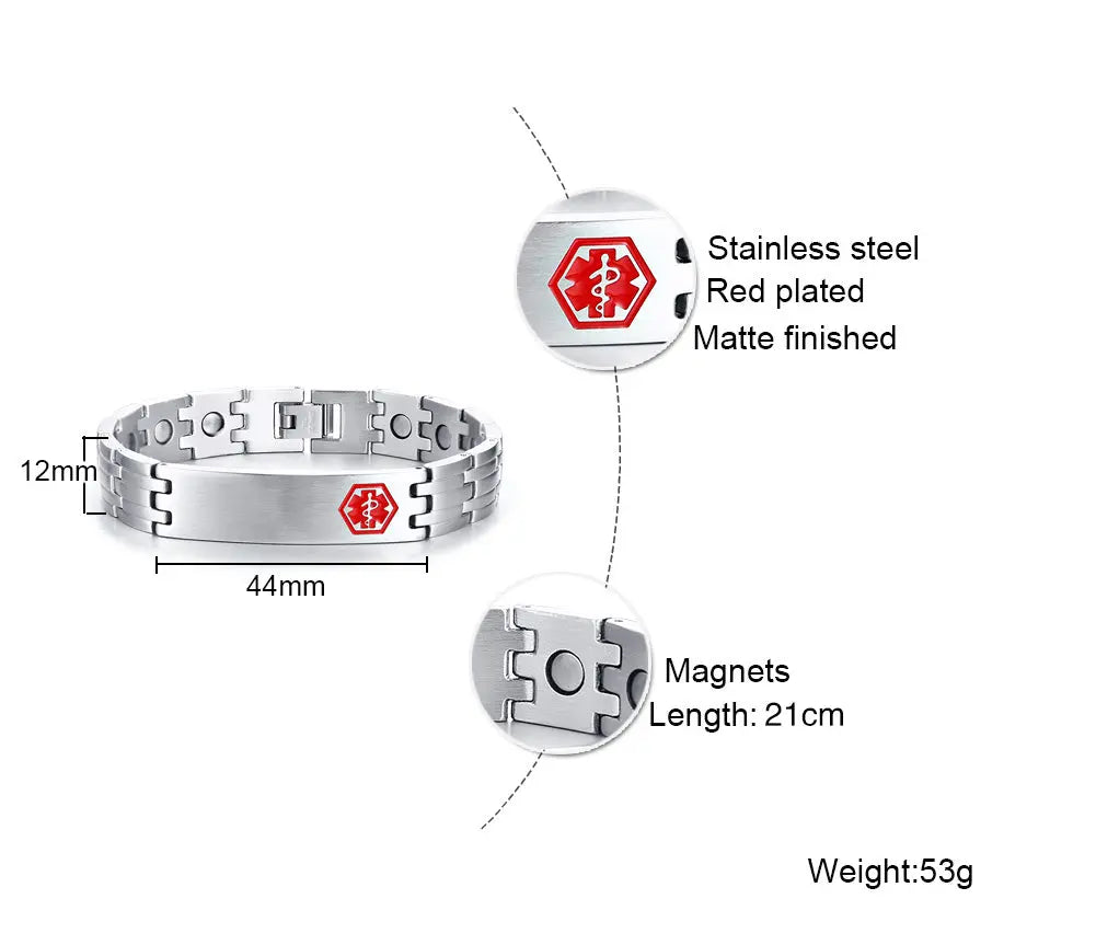 Titanium Steel Curved Glue Red Medical Alert Bracelet-4