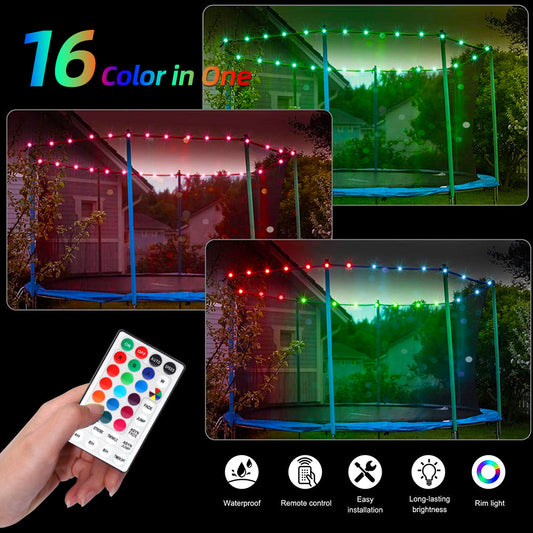 16 Colors RGB 10M/12M/15M LED Trampoline Lights, Remote Control Trampoline Rim LED Light-0