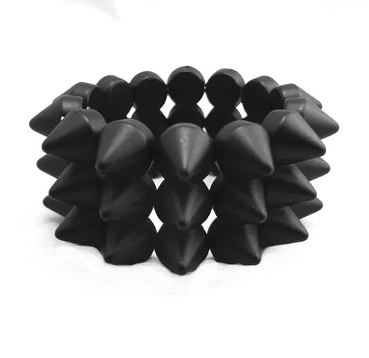 Treble Black Elasticated Spiked Bracelet - Memoriex 