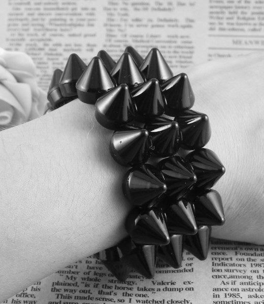 Treble Black Elasticated Spiked Bracelet-1