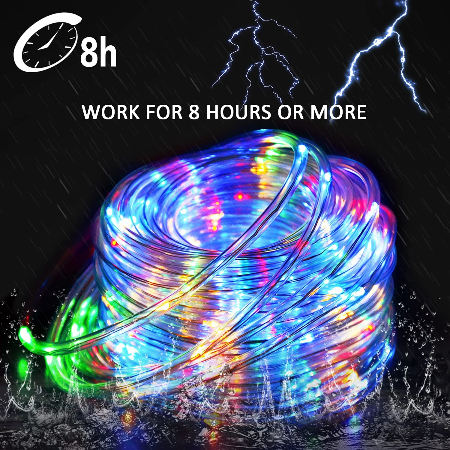 Solar Rope Lights Outdoor Lights, 8 Modes Clear Tube 200 LED Fairy String Lights 65.6FT-1