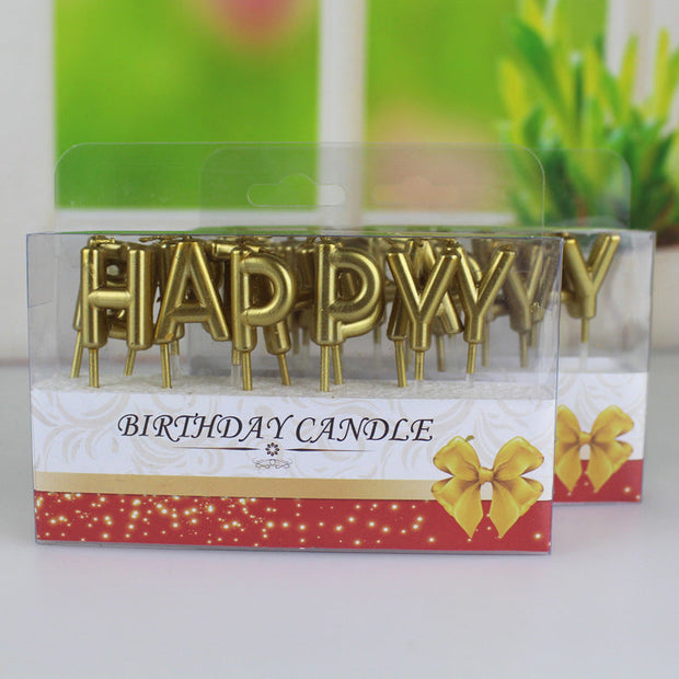 Tuhao Gold Plated Craft Birthday Letter Candle Happy Birthday English Candle - Memoriex 