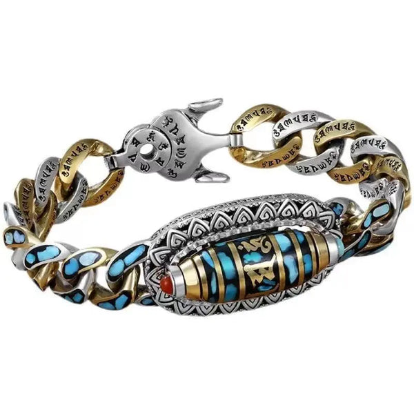 Turquoise Six-character Mantra Nine-eyed Dzi Bead Bracelet - Memoriex 
