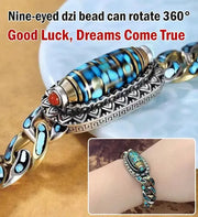 Turquoise Six-character Mantra Nine-eyed Dzi Bead Bracelet - Memoriex 