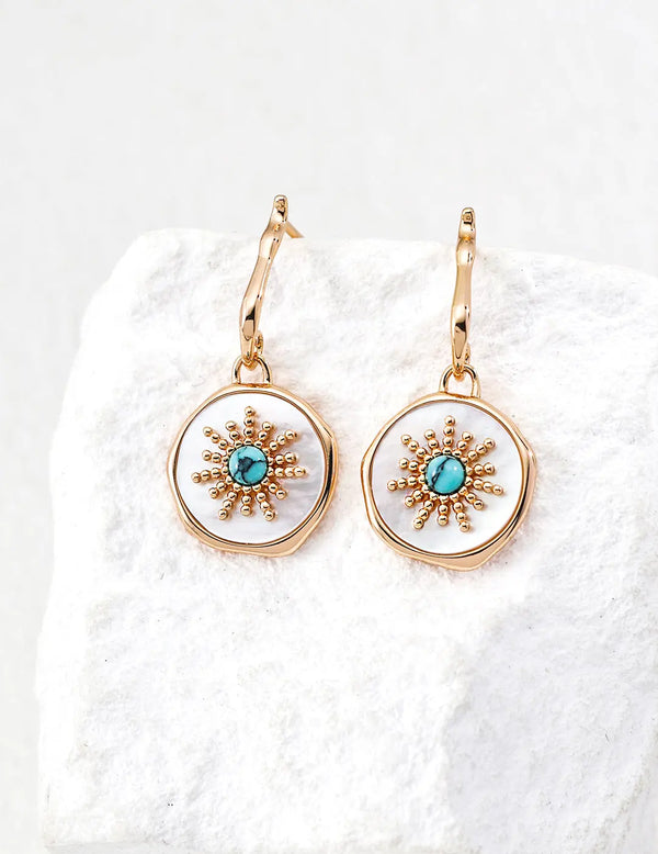 Turquoise & Mother-of-Pearl Sunburst Earrings-0