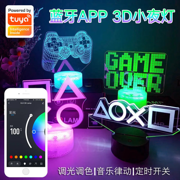 Tuya Smart App Remote Control RGB Colorful Table Lamp LED Acrylic Animation Dimming Color 3D Night Light - Memoriex 