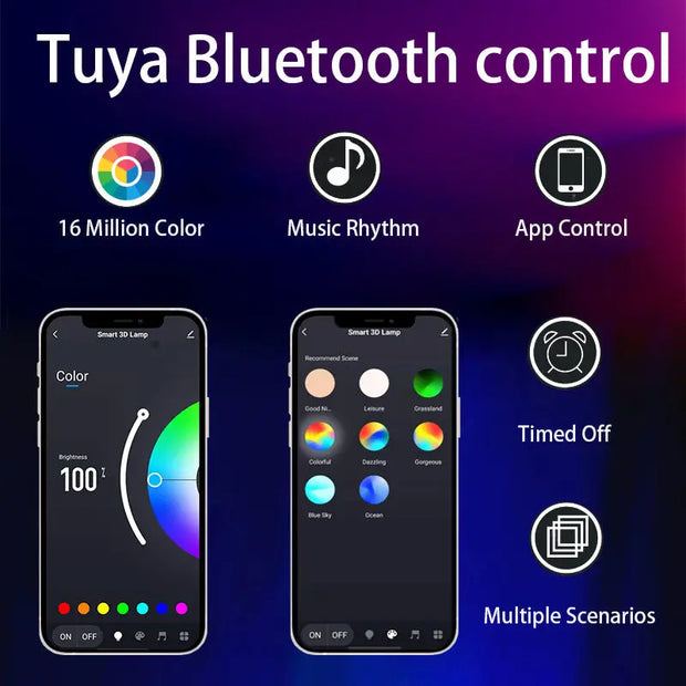 Tuya Smart App Remote Control RGB Colorful Table Lamp LED Acrylic Animation Dimming Color 3D Night Light - Memoriex 