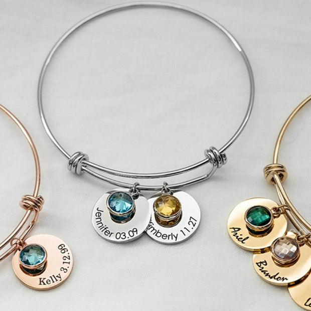 Twelfth Birthday Stone Round Piece Retractable Bracelet - Memoriex 