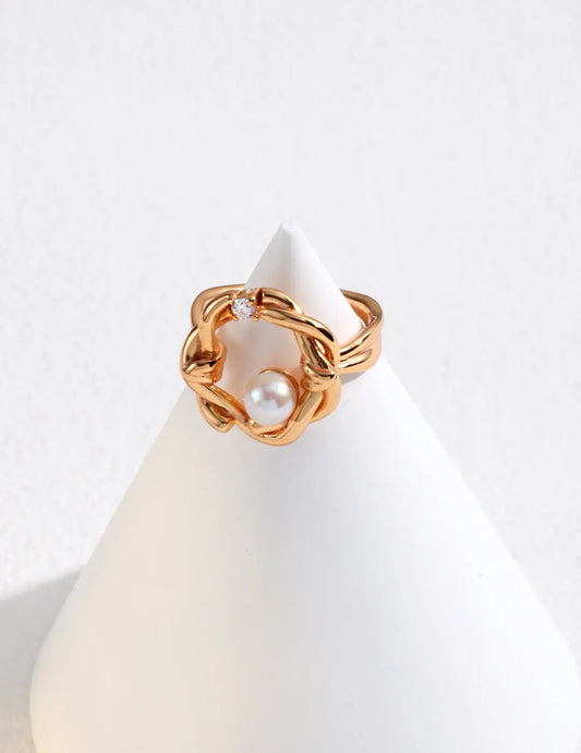 Twist Floral Pearl Open Ring - Memoriex