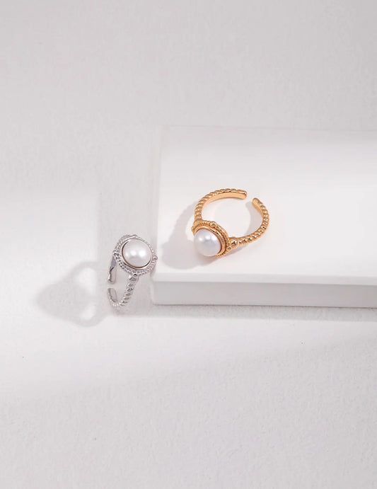 Twisted Pearl Adjustable Open Ring - Memoriex