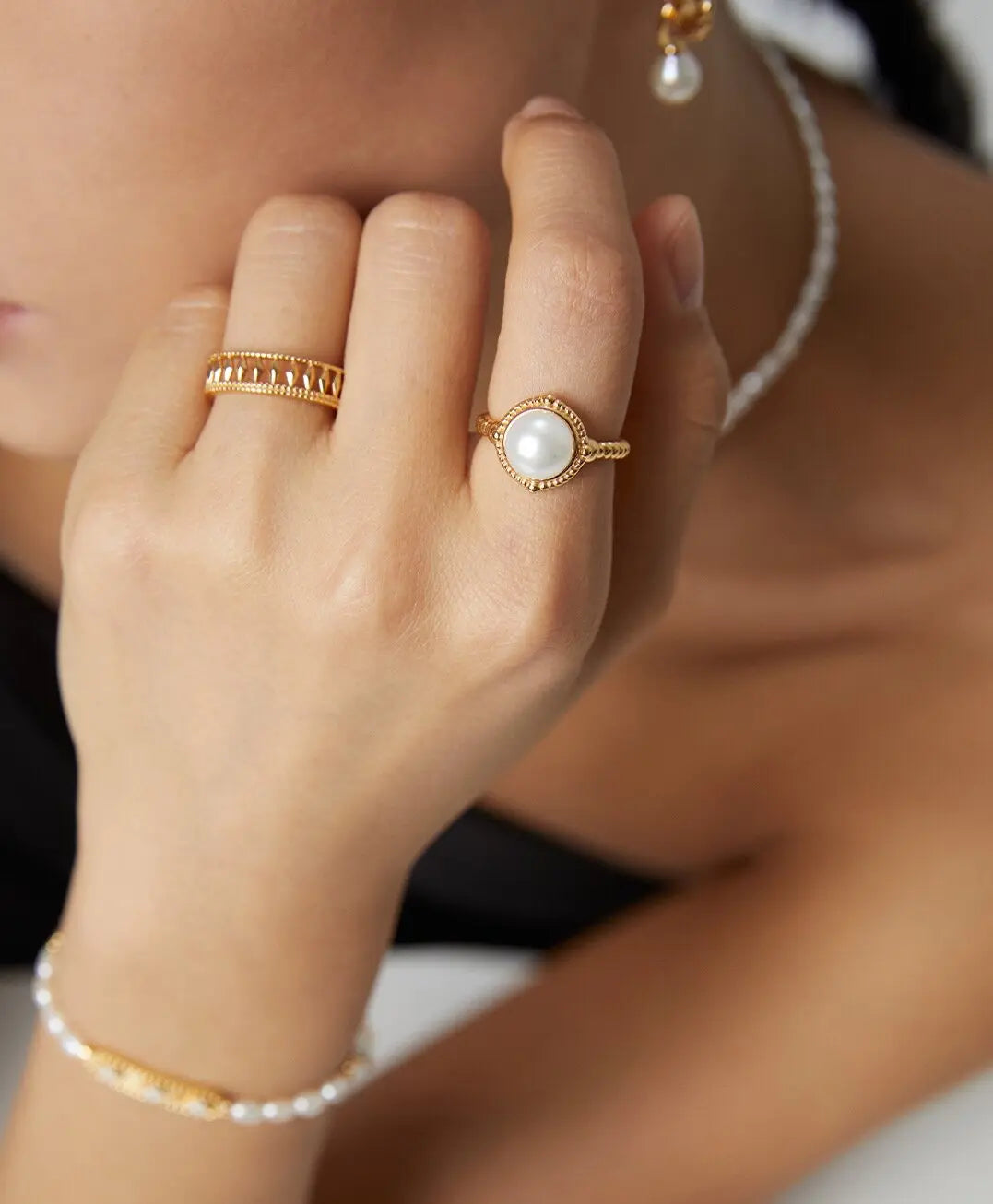 Twisted Pearl Adjustable Open Ring - Memoriex