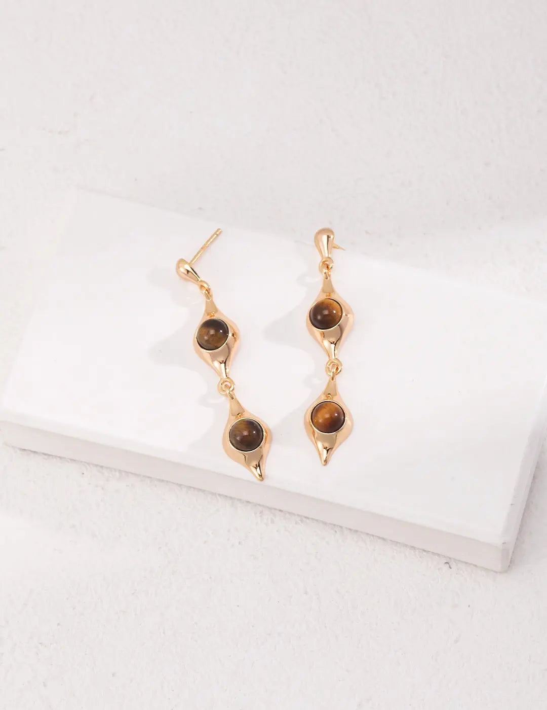 Two Tiger's Eye Stone Earrings - Memoriex