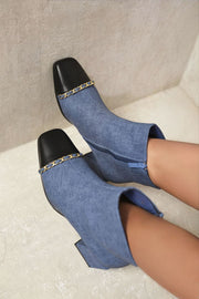 Two Tone Side Zip Block Heel Ankle Boots - Memoriex 