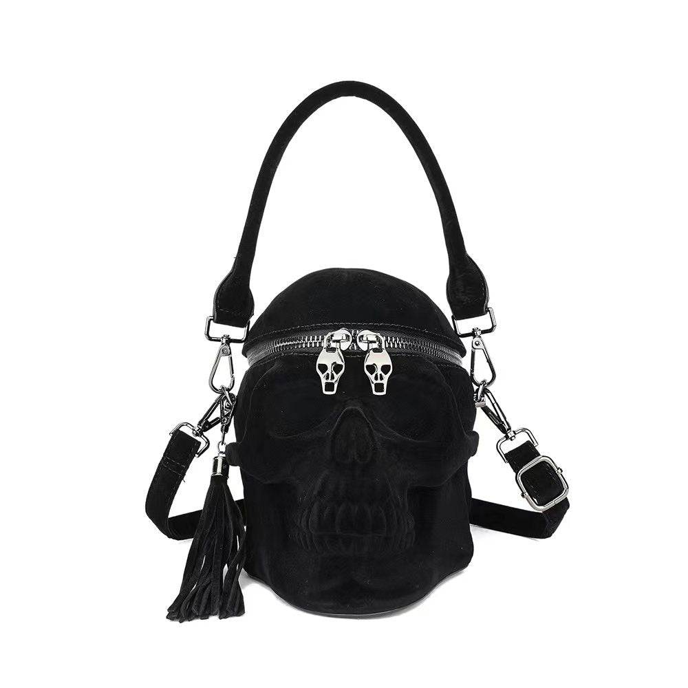 3D Bags Black Suede Skull Cross Body Shoulder Bag Mini Handle Handbags-2