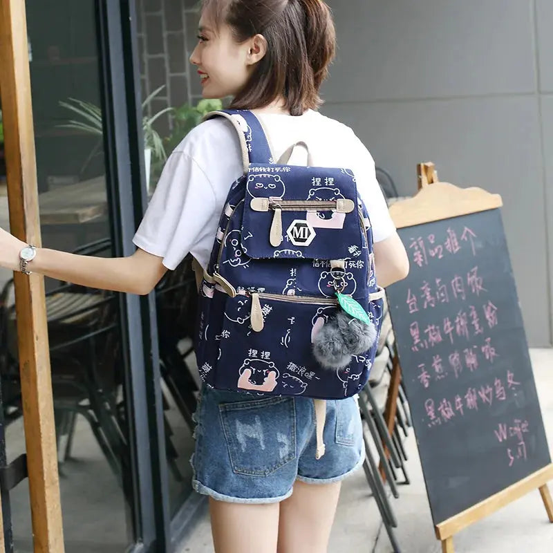 USB Charging Canvas Backpack 3 Pcs/set Women School Backpacks Schoolbag For Teenagers Man Student Book Bag Boys Satchel - Memoriex 