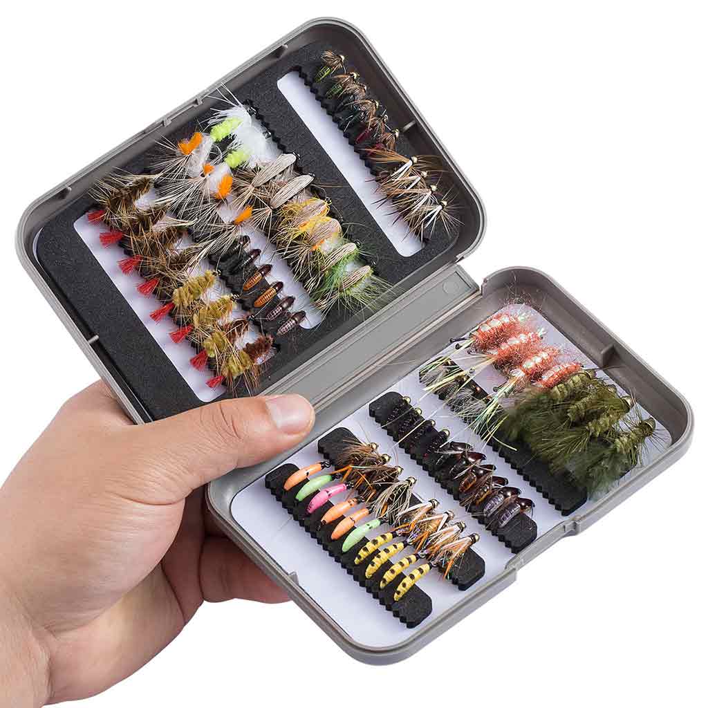 76 Pcs Fly Fishing Lure Trout Flies Kit with Fly Box-2