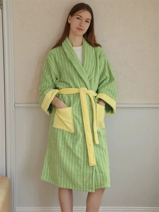 Ultra Soft Dopamine Stripe Bathrobe - 100% Organic Long-stapled Cotton - Memoriex 