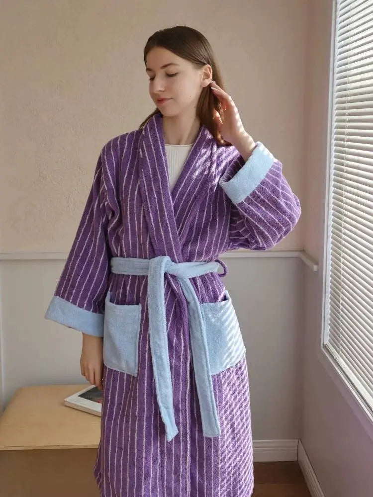 Ultra Soft Dopamine Stripe Bathrobe - 100% Organic Long-stapled Cotton - Memoriex 